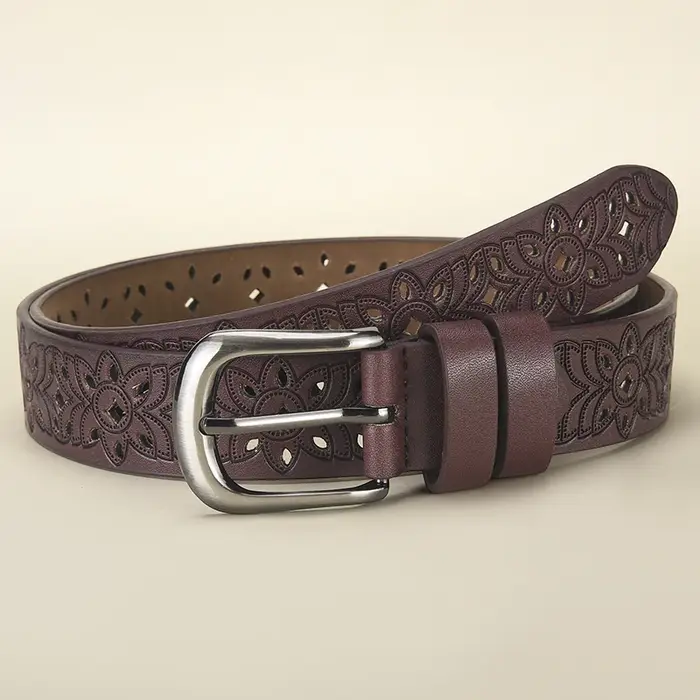 Mode rétro femmes fleur creuse aiguille boucle ceinture Simple et polyvalent pantalons décontractés robe