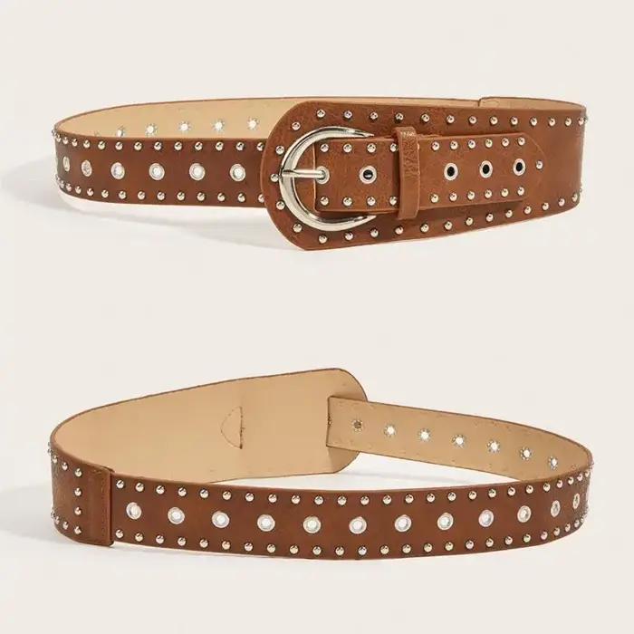 Ceinture noire et marron cloutée de rivets pour femme