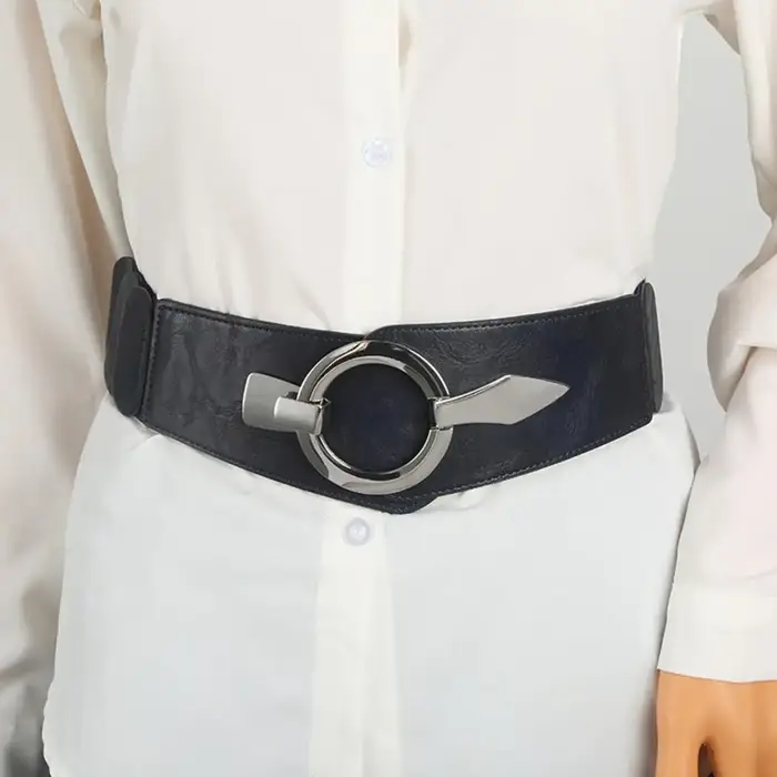 Ceinture élastique large en forme de V pour femmes, polyvalente, amincissante, pour robe, Faux cuir, boucle en alliage