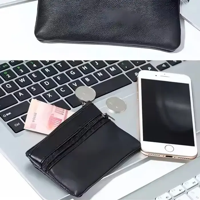 Porte-monnaie en cuir noir adapté aux hommes et aux femmes