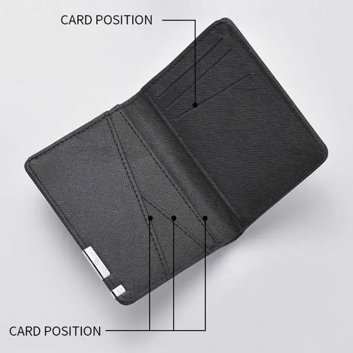 Petit portefeuille fin de style professionnel - Plusieurs emplacements pour cartes, porte-cartes de crédit et permis de conduire, géométrique en similicuir noir