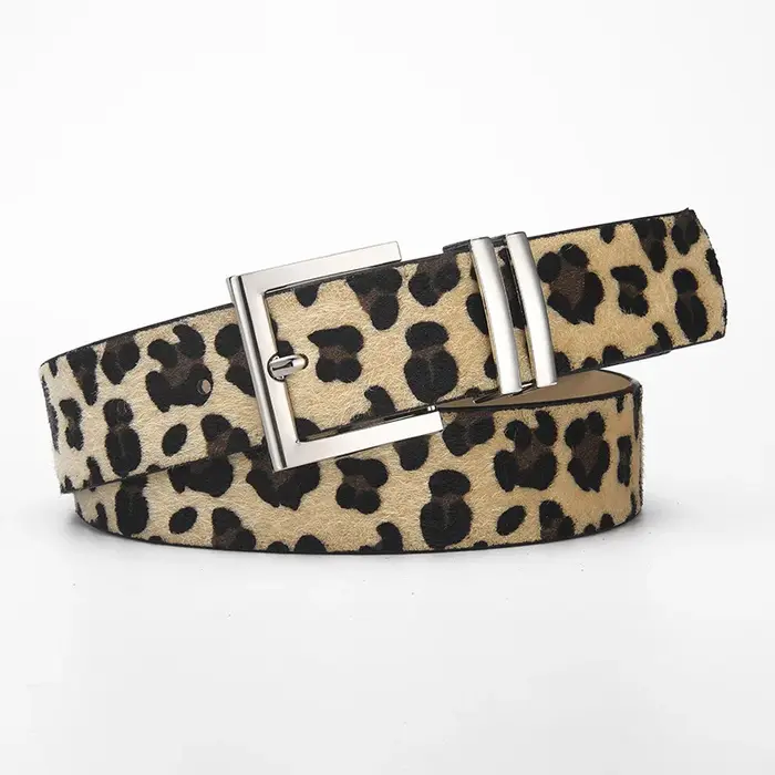 Ceinture en cuir Pu noir pour femmes, boucle ardillon argentée, Design Simple, accessoires pour jeans, ceinture gothique rétro imprimé léopard
