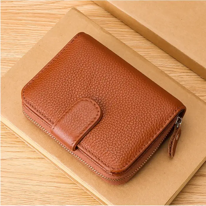 Portefeuille en cuir véritable hommes femmes multi-fonctionnel première couche peau de vache RFID porte-monnaie