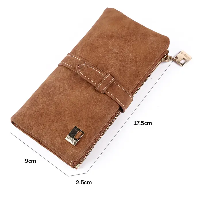Portefeuille long vintage pour femme en cuir PU mat