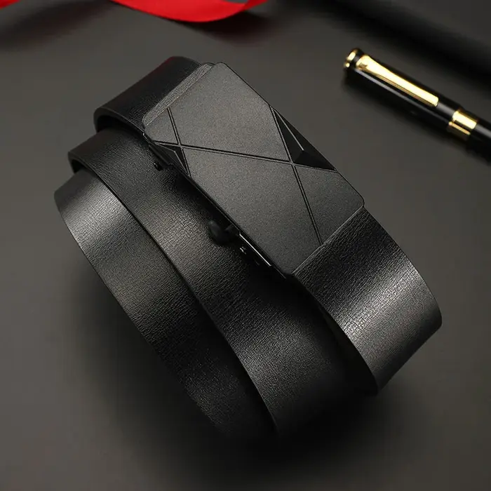 Ceinture à cliquet en cuir PU de luxe pour hommes – Boucle automatique avec micro-ajustement