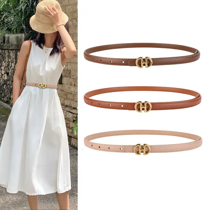 Ceinture fine en cuir véritable pour femmes, mode de luxe, peau de vache de haute qualité, costume décoratif, robe d'été, ceinture fine étroite noire