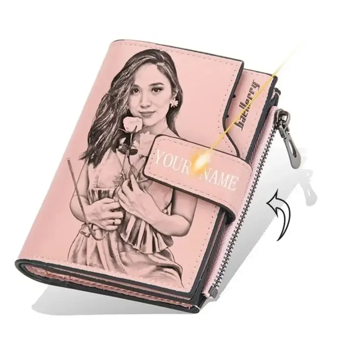 Portefeuille photo personnalisé rose pour femme – Cadeau gravé