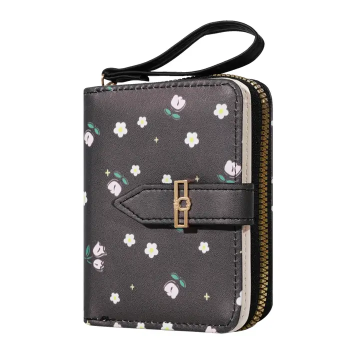 Porte-carte de crédit à motifs de fleurs pour femmes ou hommes, petite porte-cartes avec fermeture é