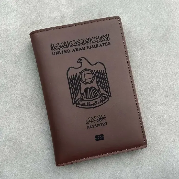 Juste de passeport en cuir véritable, porte-passeport des Émirats arabes unis, étui à passeport des 