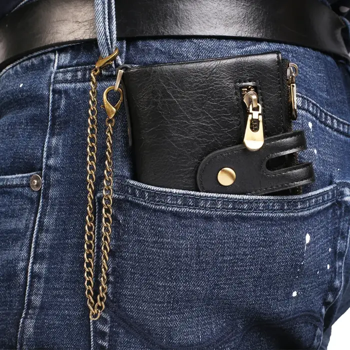 Nouveaux hommes portefeuilles en cuir synthétique polyuréthane court porte-carte chaîne marque de luxe