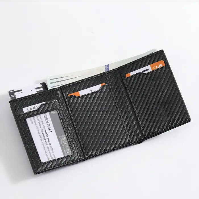 Portefeuille pour homme avec fermeture éclair, porte-monnaie, porte-cartes de crédit métallique à ouverture automatique, minimaliste, anti-RFID, idéal pour les cartes de visite