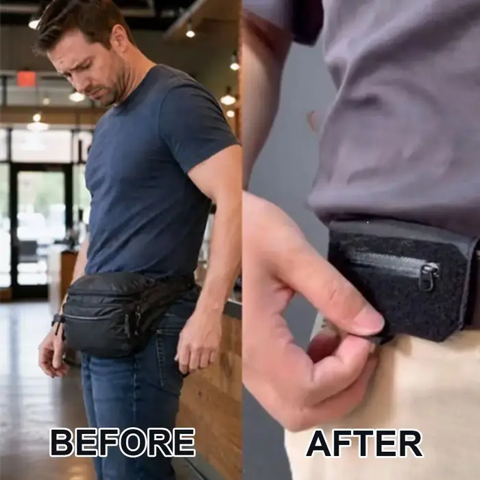 Portefeuille de ceinture noir mince antivol, sac banane compact avec pochette cachée pour documents, cartes et passeport, pour femmes et hommes, mini portefeuille de ceinture