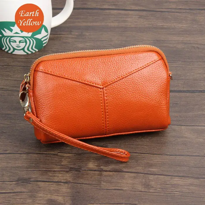 Portefeuille long en cuir véritable pour femme, porte-monnaie à fermeture éclair pour femme, jolie p