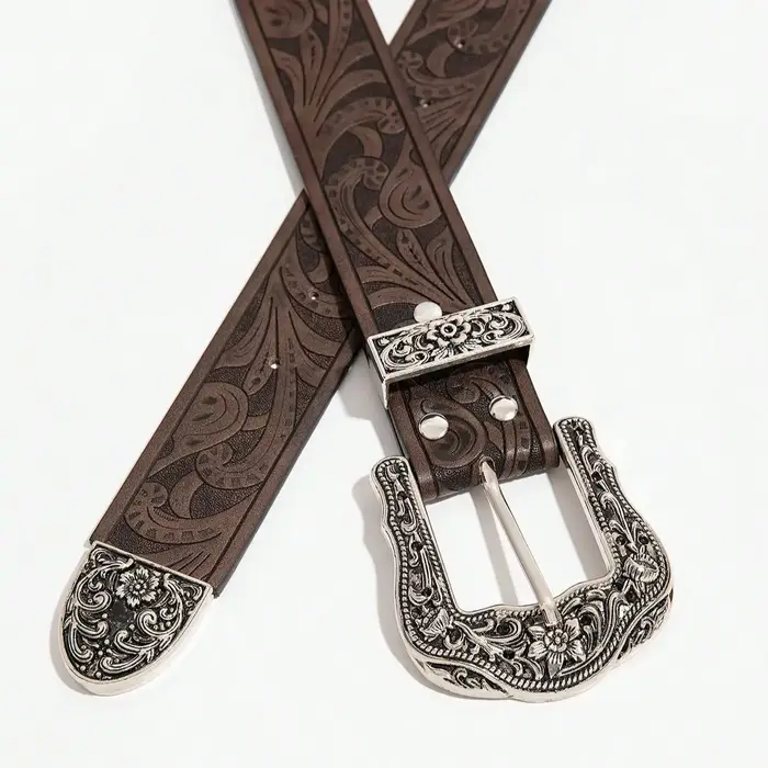 Ceinture marron sculptée de style bohème vintage pour hommes