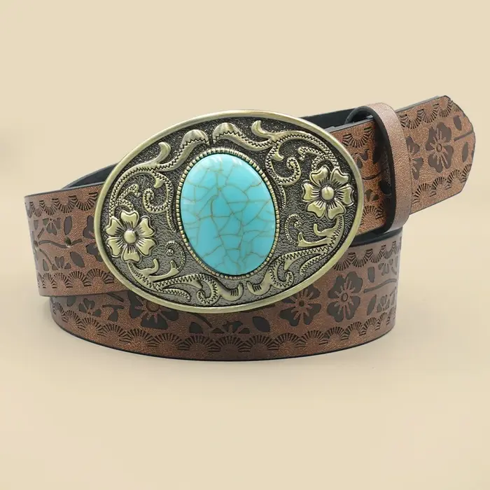 Ceinture élégante vintage royale pour femme – Design floral avec boucle bleu turquoise