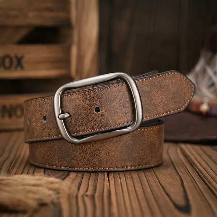 Hommes - Femmes - Western Denim - cuir pu - Ceinture - Jeans vintage avec boucle sculptée ceinture marron