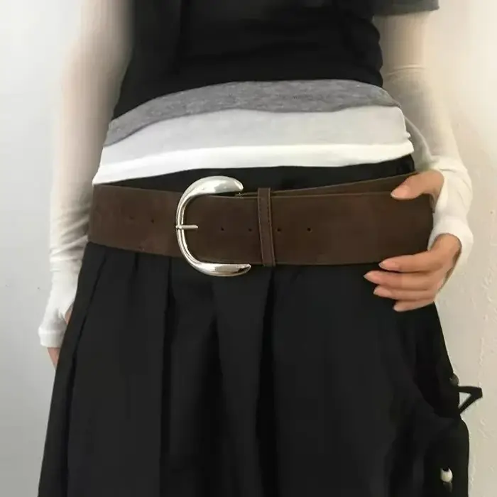 Large ceinture en cuir suédé femmes Chamois