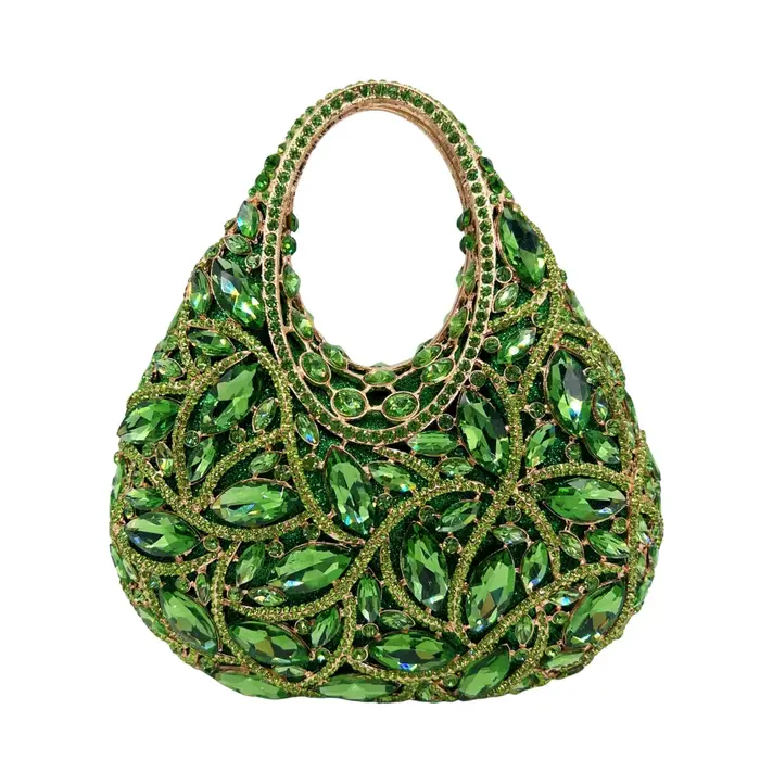 Sac de soirée vintage en satin vert olive avec poignée supérieure