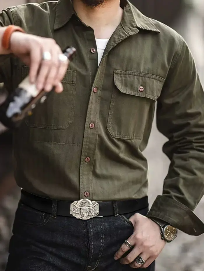 Ceintures pour hommes - Style vintage - Ceinture à cliquet en cuir de vachette de deuxième couche - Boucle automatique