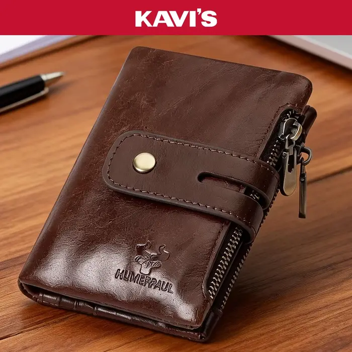 Portefeuille homme KAVIS à double pliage de couleur unie