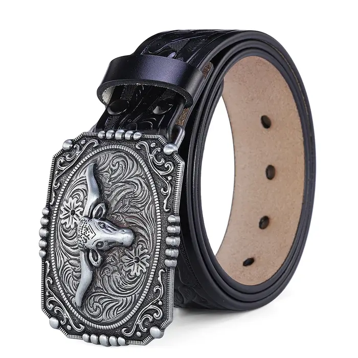 Ceinture occidentale à boucle Big Bull pour hommes, Cowboy de haute qualité en Faux cuir, ceintures 