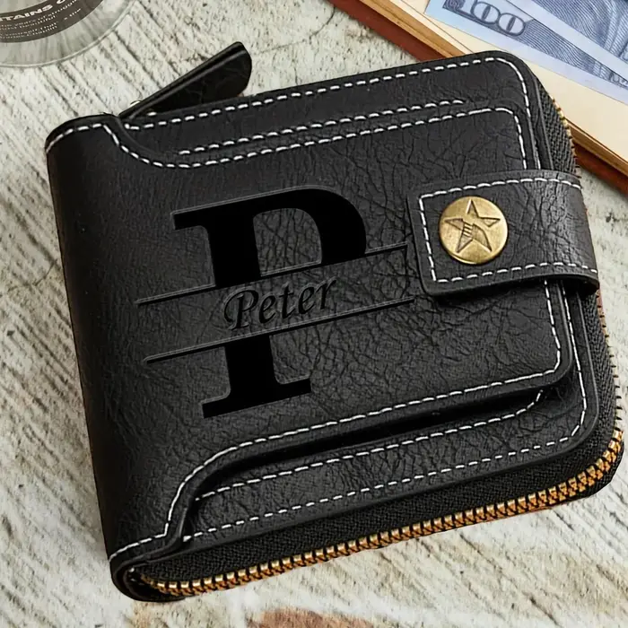 Portefeuille vintage pour hommes en cuir PU avec nom personnalisé avec cadeaux parfaits personnalisé