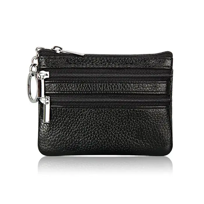 Porte-monnaie en cuir PU pour hommes, avec porte-clés, pochette étanche, fermeture éclair, résistant