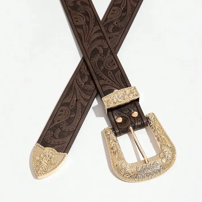 Ceinture marron vintage sculptée de style occidental pour femme