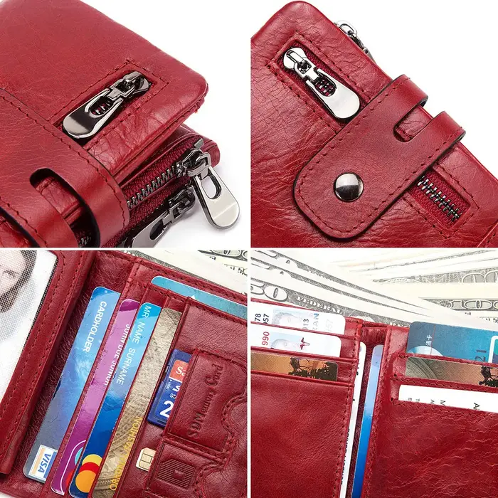 GZCZ-Portefeuille en cuir véritable pour homme, poche à monnaie zippée, porte-cartes, super valeur, sac à main court, RFID, 100%