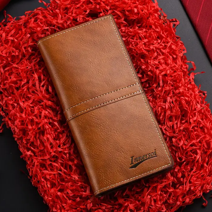 Portefeuille en cuir pour hommes porte-carte d'identité sac à main chéquier longue pochette à deux volets sac d'argent d'affaires homme portefeuilles Cartera Hombre Carteras