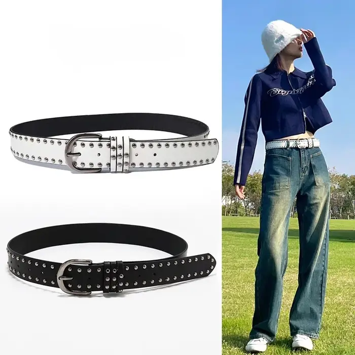 Ceinture en cuir noir et blanc de style punk pour femmes