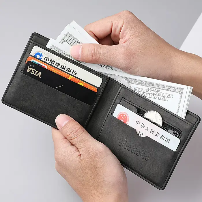 Portefeuille Bifold Vintage en Cuir PU pour Homme avec Imprimé Croix « Jésus m'a sauvé la vie »