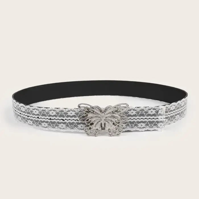 Belle ceinture de taille en dentelle florale blanche ; Accent de mode réglable assorti pour les femmes ; Cadeau