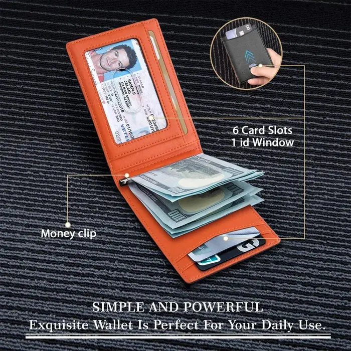 Portefeuille intelligent mince en cuir synthétique pour hommes