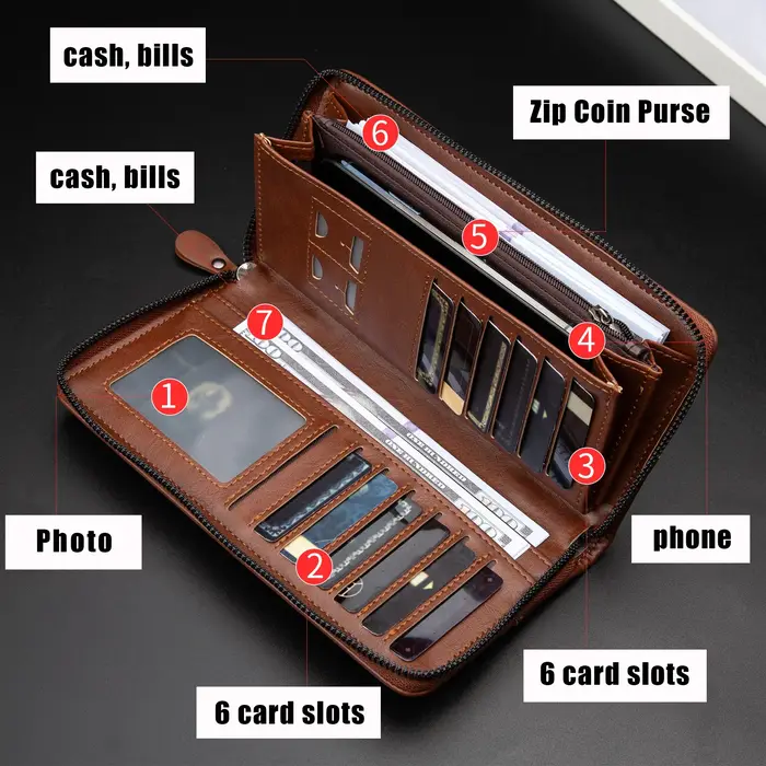 Portefeuille Long à fermeture éclair pour hommes