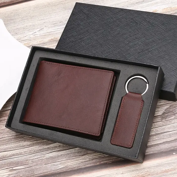 Portefeuille bifold pour homme en cuir véritable avec lettres personnalisées gratuites
