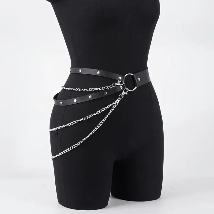 Ceinture en cuir réglable pour femmes, chaîne de corps, harnais de taille Sexy, accessoire de chaîne de ventre gothique, bijoux de Festival pour filles