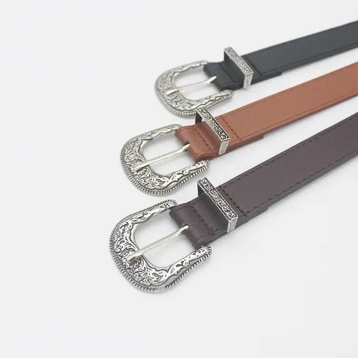 Ceinture occidentale Vintage réglable pour femmes, Style Cowgirl, ceinture à boucle gravée pour pantalons en jean, robes