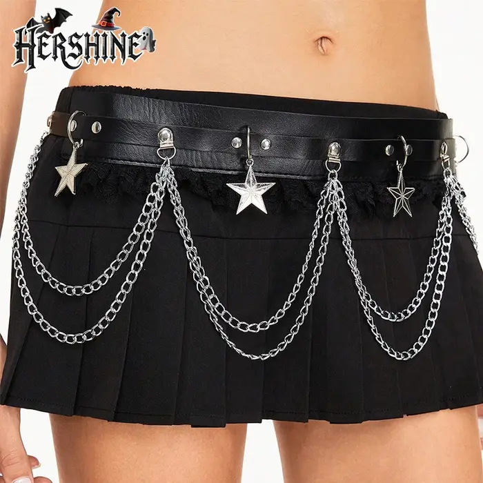 HERSHINE – ceinture en cuir avec chaîne étoile pour femmes