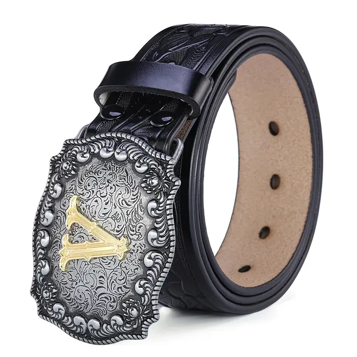 A-Z lettres boucle ceinture occidentale pour hommes de haute qualité Cowboy PU cuir taille