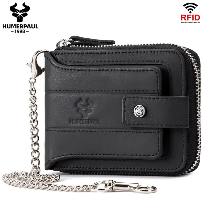 KAVIS-Portefeuille classique en cuir véritable pour homme, porte-cartes de crédit RFID, sac de range
