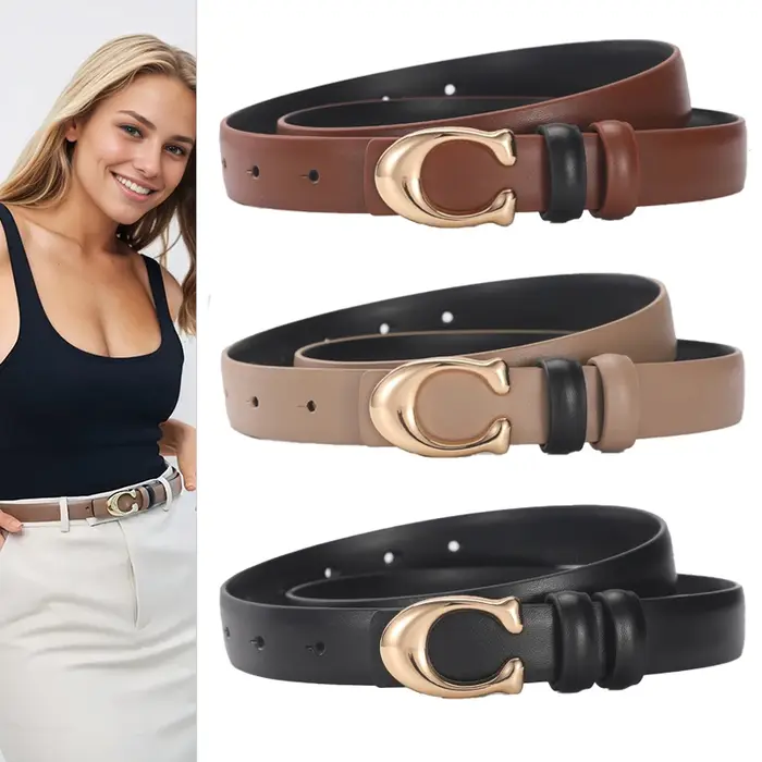 Ceinture à la mode pour femmes, haute qualité, boucle en forme de C, boucle lisse, tempérament, Doub