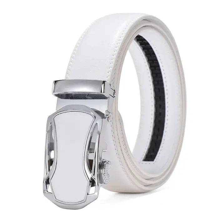 Ceinture en Cuir Véritable Blanc Élégante 2026 pour Hommes et Femmes, Boucle Automatique, Marque de 