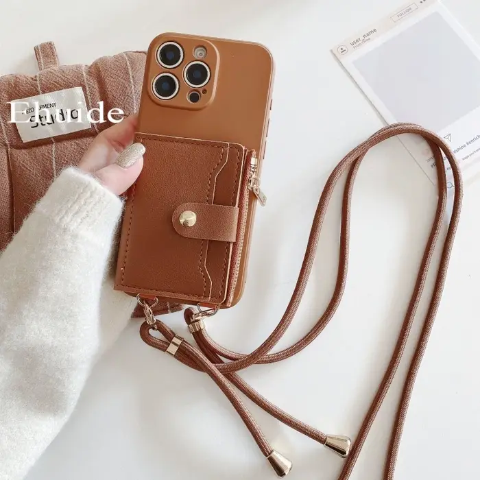 Étui portefeuille avec sangle pour iPhone 17 Pro Max, 17 Air, 17 Pro, 17P, avec fentes pour cartes, cordon bandoulière, en cuir PU et silicone