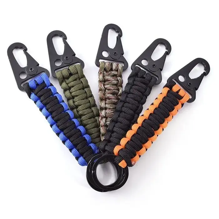 Paracorde porte-clés mousqueton Clips militaire tressé Parachute corde lanière