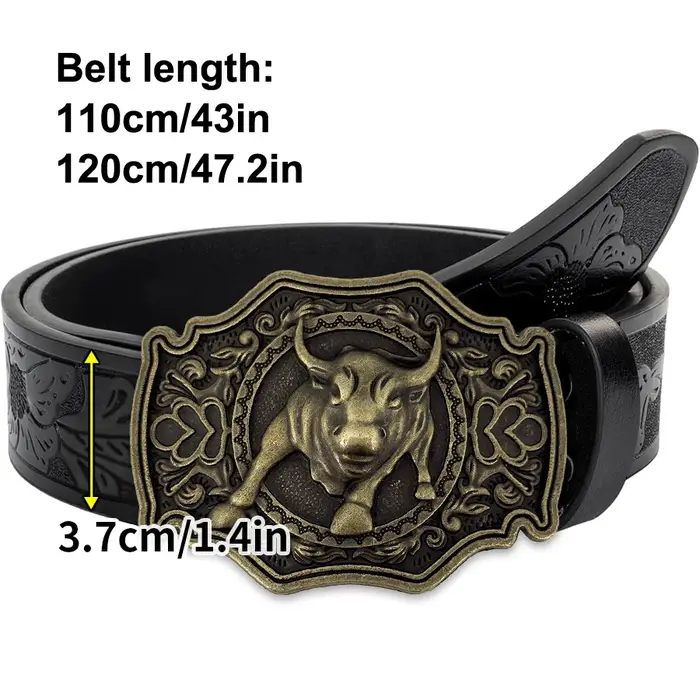 Ceinture Golden Calf avec grande boucle sculptée exquise en alliage pour hommes et femmes - Motif irrégulier fleur