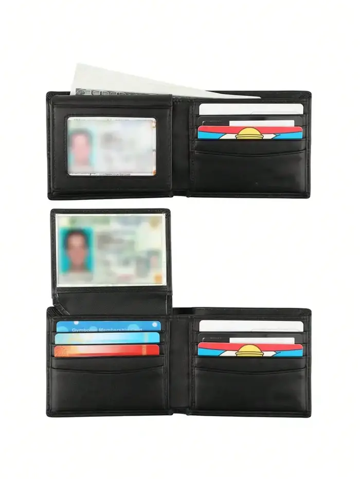 Portefeuille élégant à deux volets en cuir de vache pour hommes - Blocage RFID et 2 fenêtres d'identification - Noir