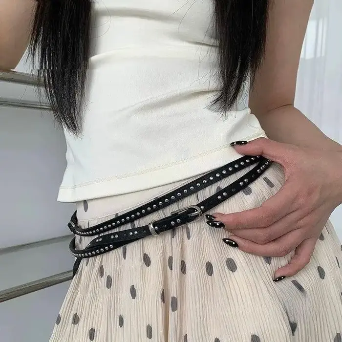Ins mode Double ceinture en cuir Pu