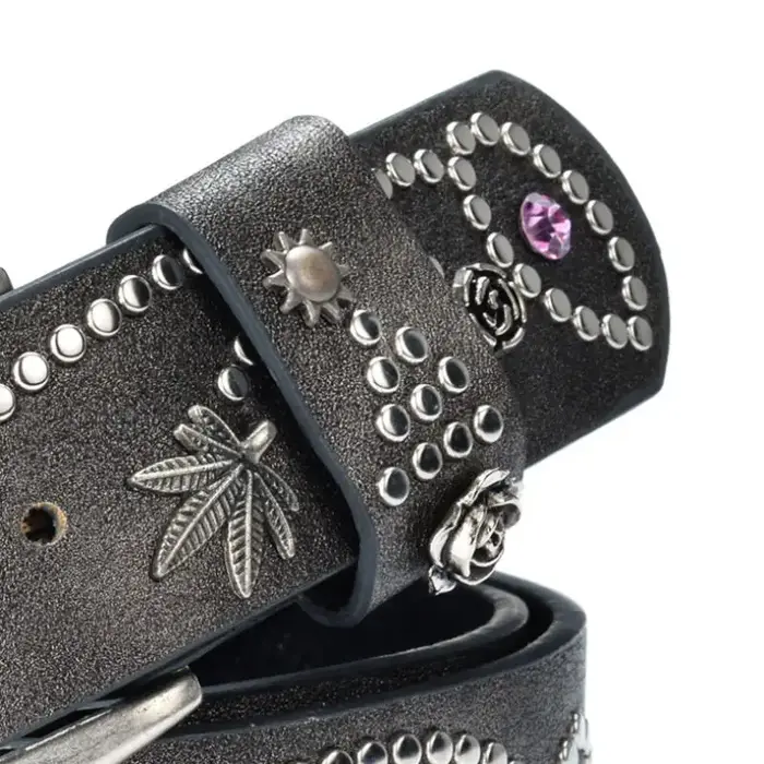 BOKADIAO femmes ceinture en cuir feuilles fleurs Punk Rivets mode ceintures