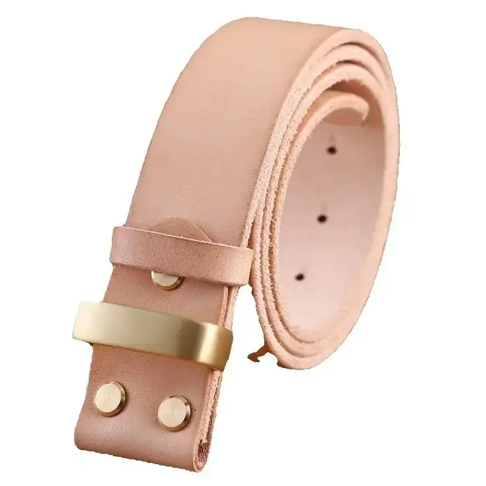 Ceinture en cuir sans boucle lisse dorée pour hommes ceintures de luxe cowboys marron chameau match